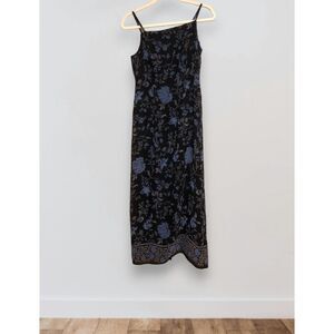 Ann Taylor LOFT Black and Blue Floral Dress Petite 4 Y2K